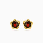 Garnet round stud earrings with 5 prongs