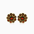 Round garnet floral studs