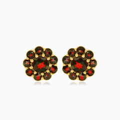 Round garnet floral studs