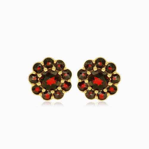 Round garnet floral studs