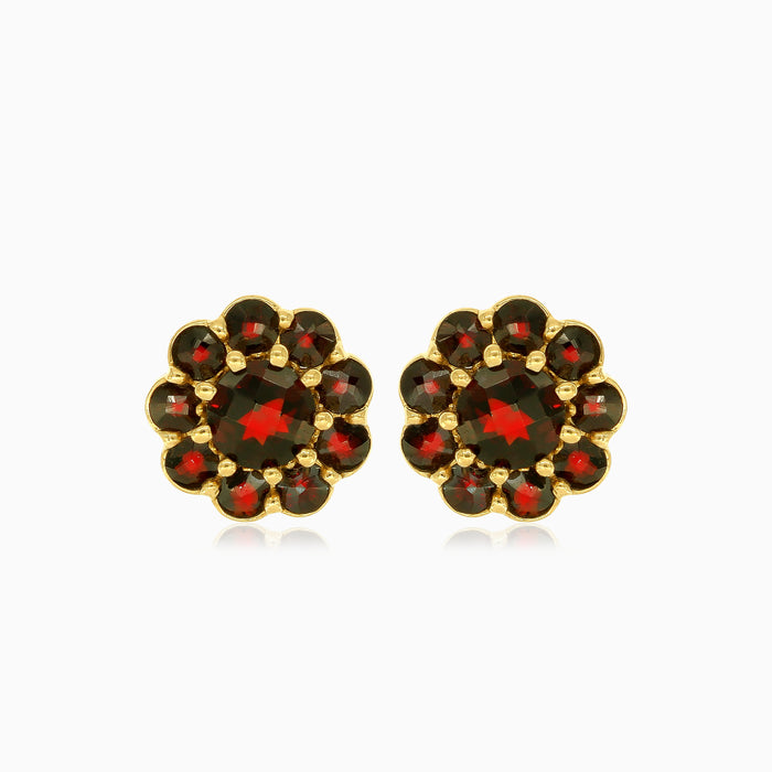 Round garnet floral studs