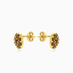 Round garnet floral studs