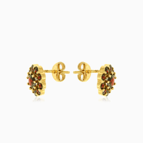 Round garnet floral studs