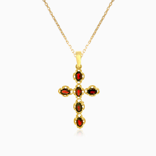 Garnet cross pendant in oval cut