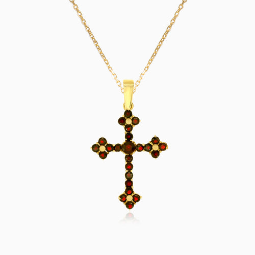Garnet orthodox cross pendant