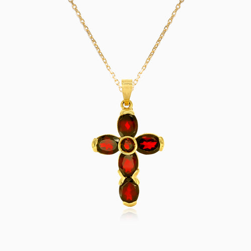 Garnet cross pendant with round and oval stone