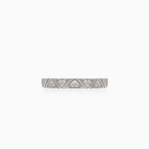 Women silver ring with cubic zirconia in triangles