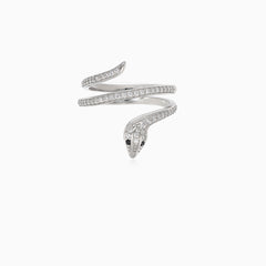 Dámský stříbrný prsten s kubickými zirkony a syntetickým safírem s hadím vzorem