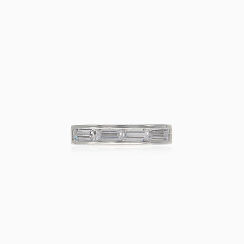 Chic rectangular radiant cut silver ring