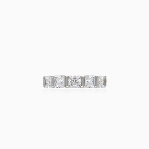 Dámský třpytivý stříbrný snubní prsten