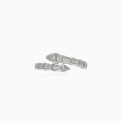 Women silver ring in snake tail design