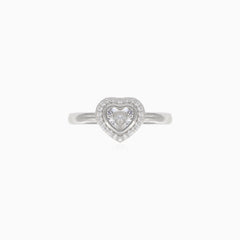 Elegant cubic zirconia silver ring with round and heart cut