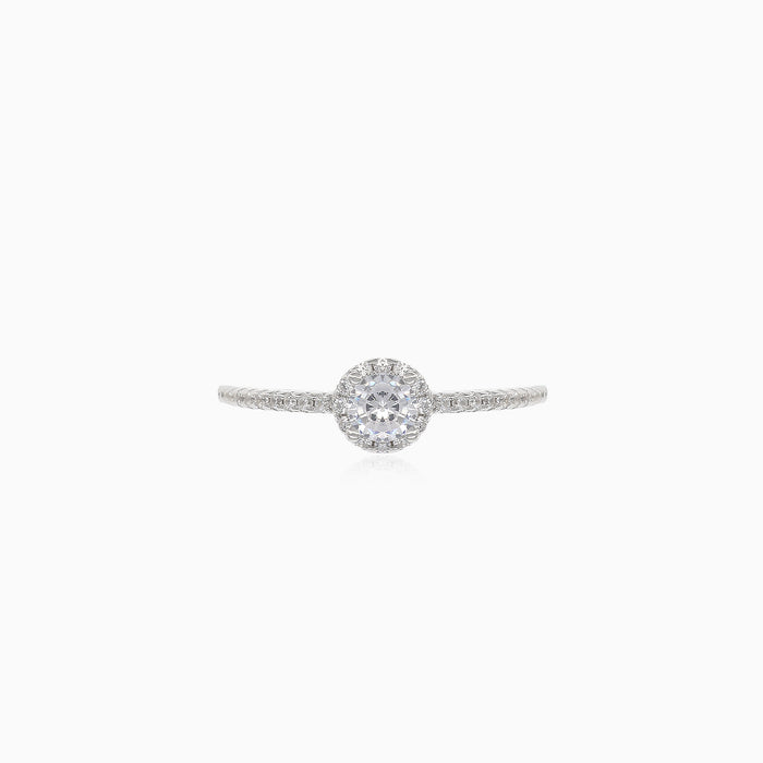 Silver ring with round cubic zirconia