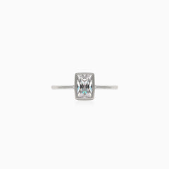 Silver ring with emerald cut