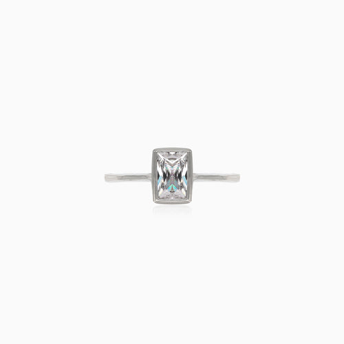 Silver ring with emerald cut