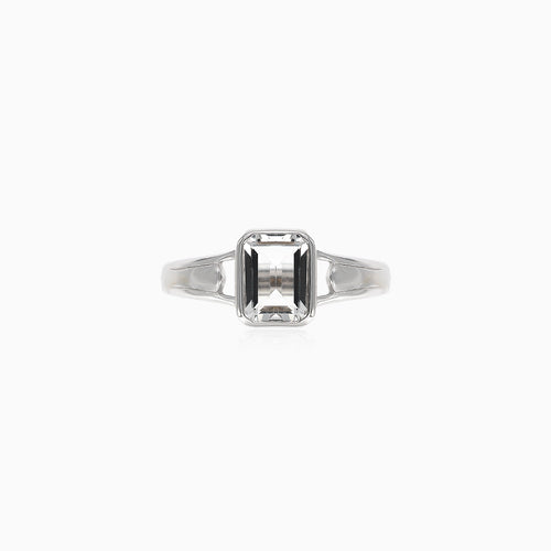 Elegant emerald cut silver ring
