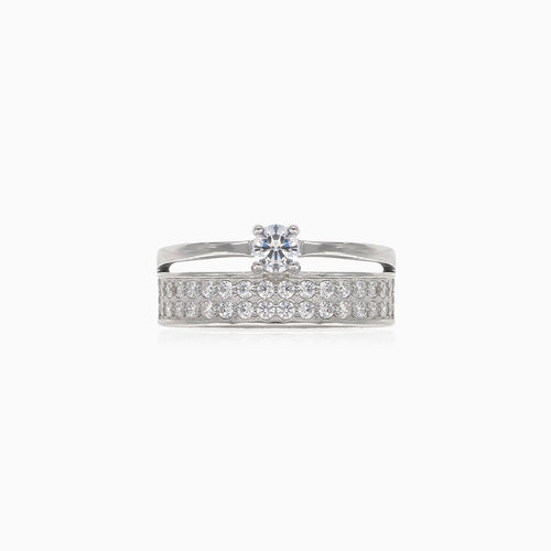 Dvojitý stříbrný prsten s kubickými zirkony