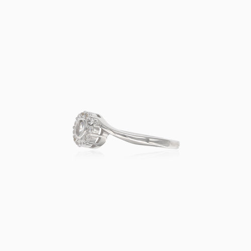 Twist silver ring with cubic zirconia