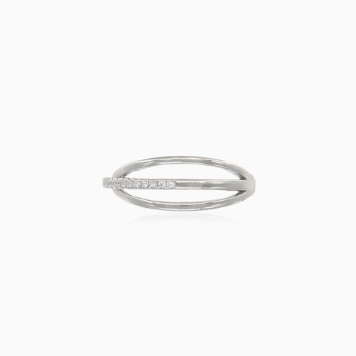 Three lines silver cubic zirconia ring