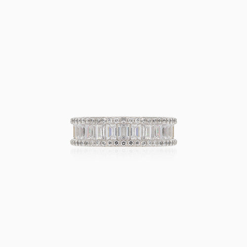 Channel set silver cubic zirconia ring