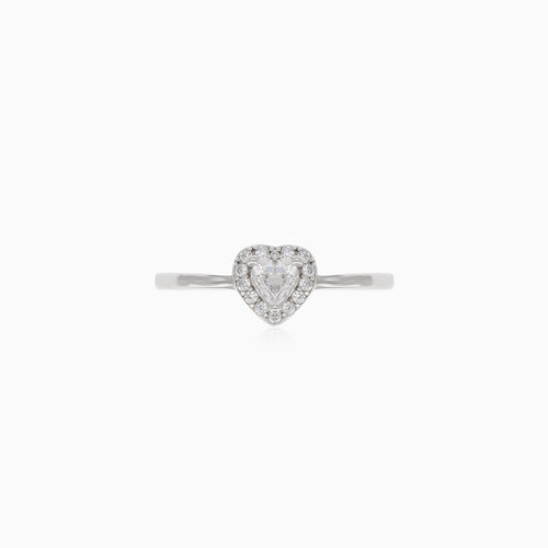 Halo heart silver cubic zirconia ring