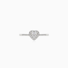 Halo heart silver cubic zirconia ring