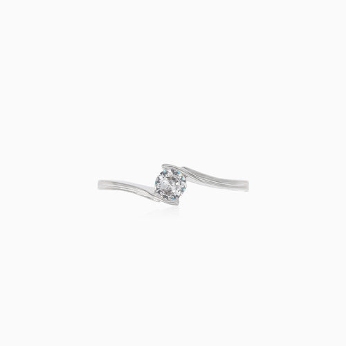Alone stone silver cubic zirconia ring