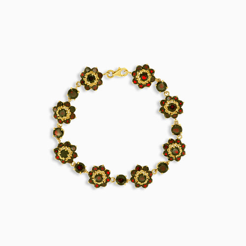Granátový náramek s květy sedmikrásky ve zlatě