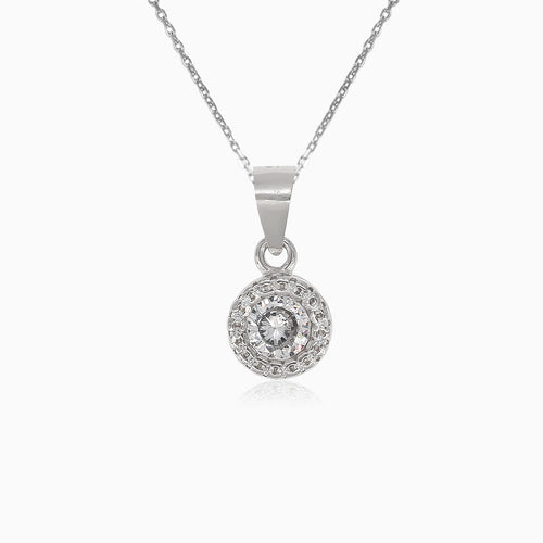 Round silver pendant with cubic zirconia