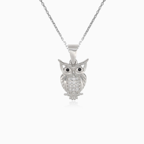 Silver pendant owl with cubic zirconia