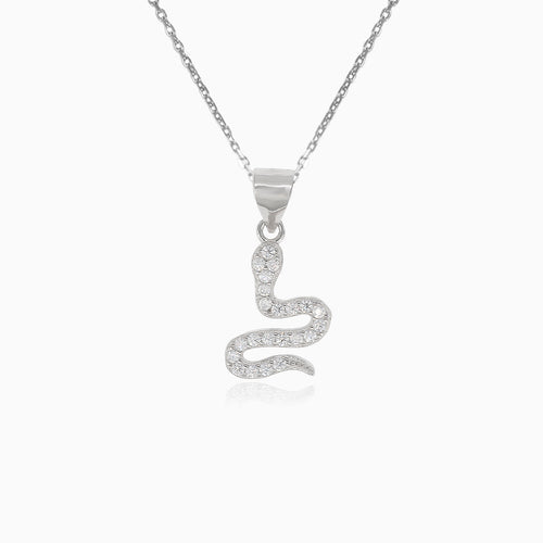 Silver snake pendant with cubic zirconia