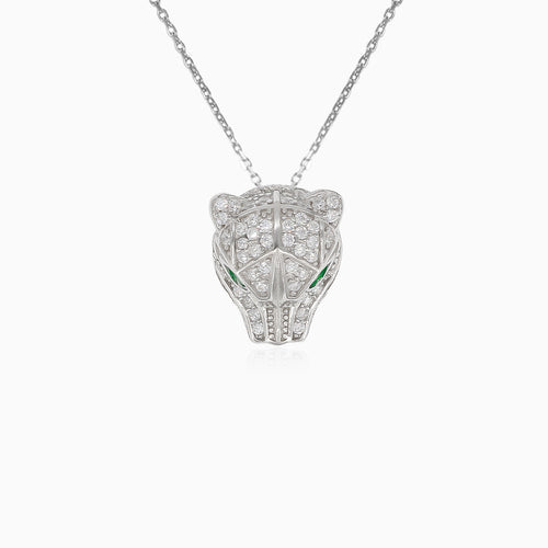 Silver pendant panter head with cubic zirconia