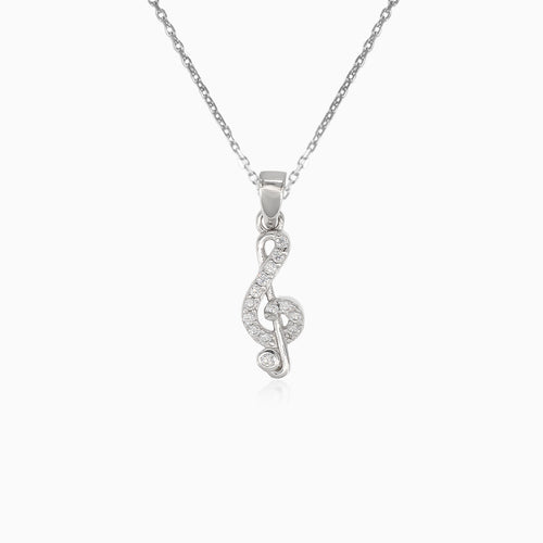 Silver pendant violin key with cubic zirconia