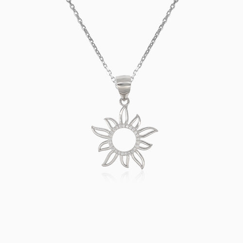 Silver sun pendant with cubic zirconia