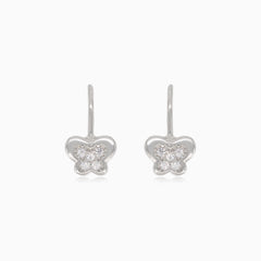 Silver drop earrings with butterfly