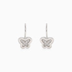 Silver drop earrings with butterfly with cubic zirconia