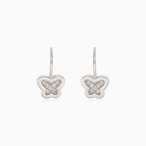 Silver drop earrings with butterfly with cubic zirconia