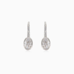 Silver drop earring with oval cubic zirconia