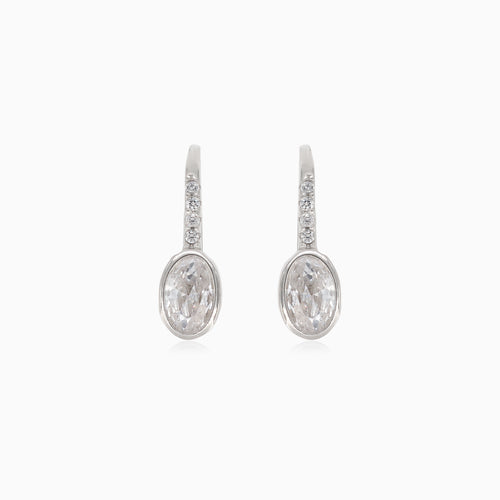 Silver drop earring with oval cubic zirconia