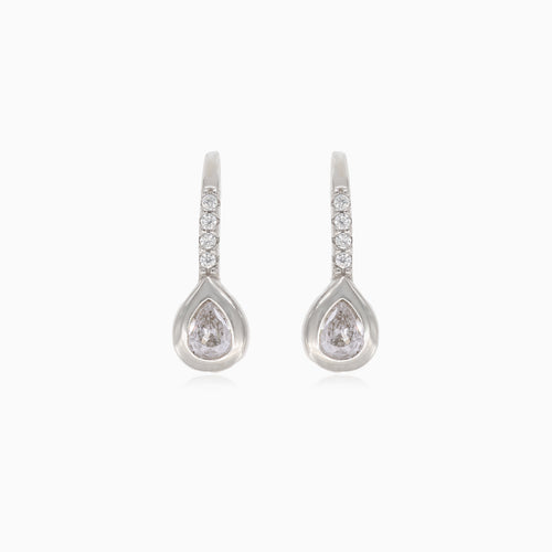 Silver drop earrings with pear-cut cubic zirconia