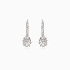 Silver drop earring with pear-cut and round-cut cubic zirconia