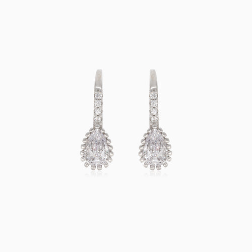 Silver drop earring with pear-cut and round-cut cubic zirconia