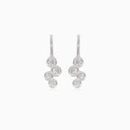 Silver drop earrings with four cubic zirconia balls