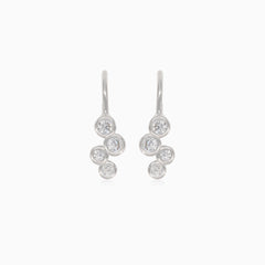 Silver drop earrings with four cubic zirconia balls