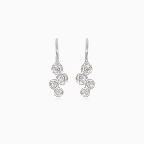 Silver drop earrings with four cubic zirconia balls