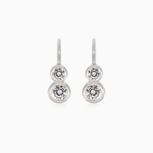Silver drop earring with two round cubic zirconia