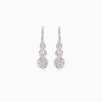 Silver drop earrings with three round cubic zirconia