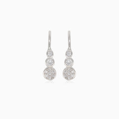 Silver drop earrings with three round cubic zirconia