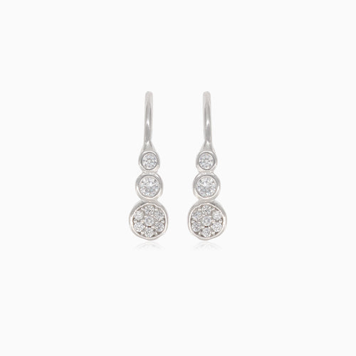 Silver drop earrings with three round cubic zirconia