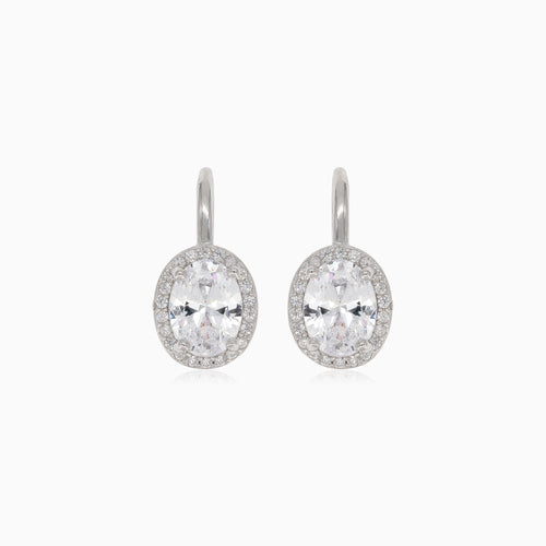 Silver earrings with oval cubic zirconia and round cubic zirconia around